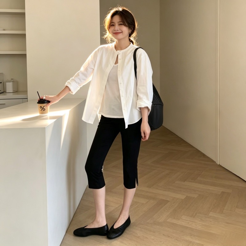 카프리팬츠 여성 블랙 6부 슬림핏 사이드슬릿 크롭팬츠 옆트임 여름바지 xl - 상품 이미지