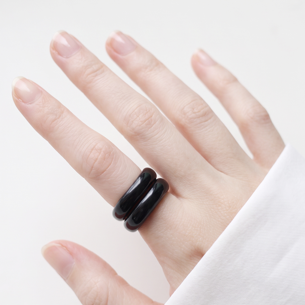 블랙 오닉스 반지 천연 원석 5mm 가락지 검정 마노 남자 여자 커플 검정색 - 상세 이미지 4