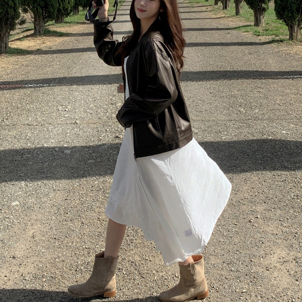 스웨이드 레더 차이나 버튼 투웨이 지퍼 자켓 이미지 8