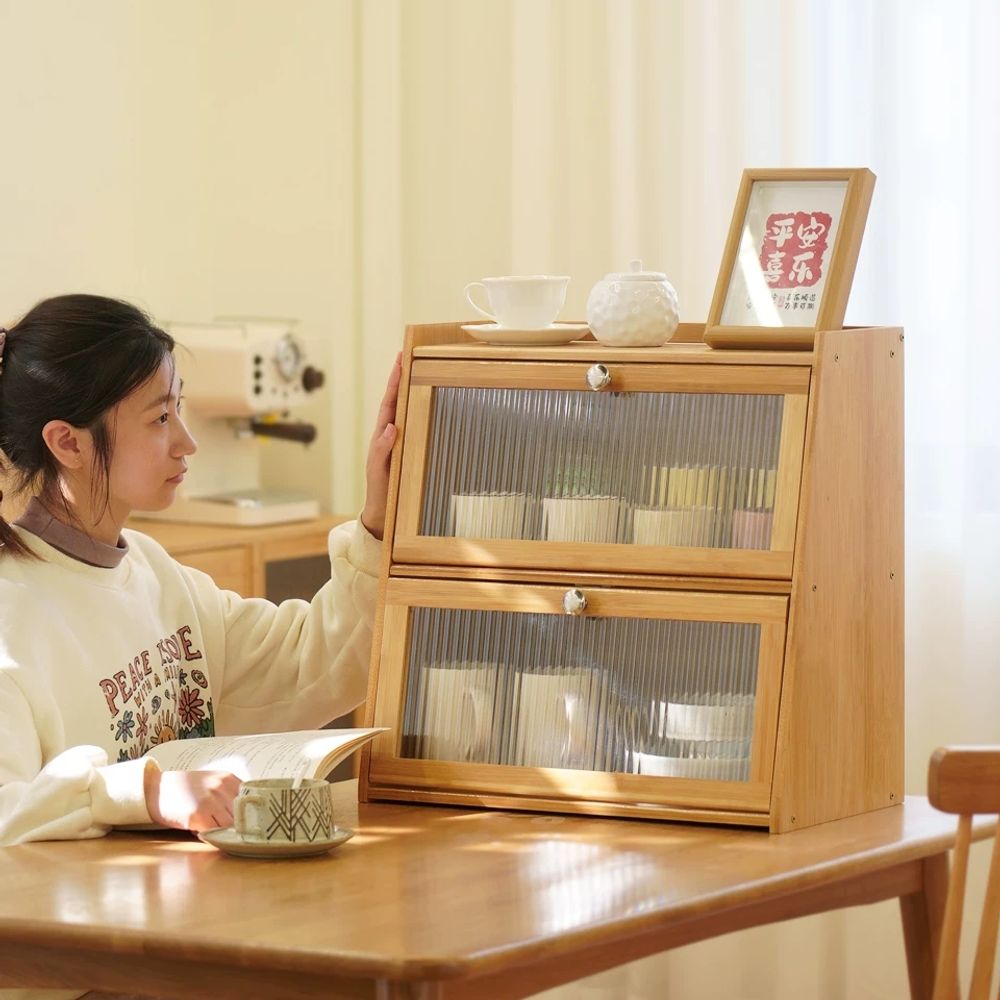 대나무 유리문 다구 수납장 주방 진열장 기본형 - 상세 이미지 3