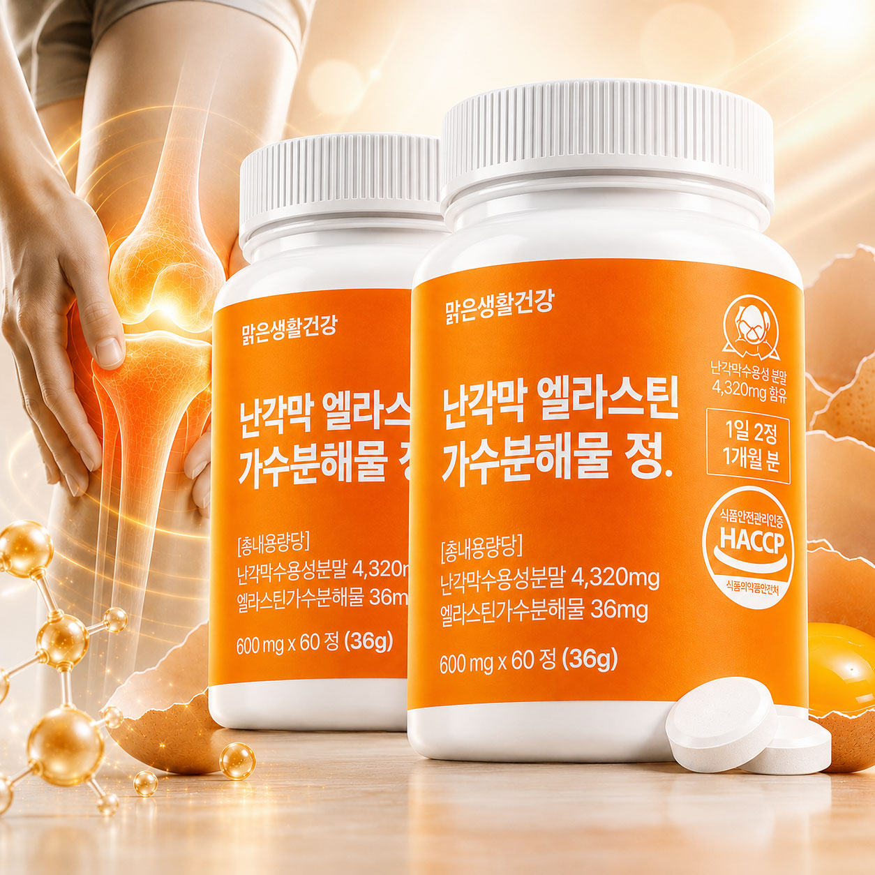 스페인 난각막 엘라스틴 가수분해물정 4320mg 관절 연골 무릎케어 60정 - 상세 이미지 2