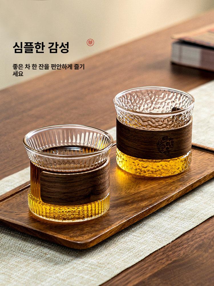 우드홀더 유리잔 화상방지 단열유리 찻잔 가정용 내열 - 상품 이미지
