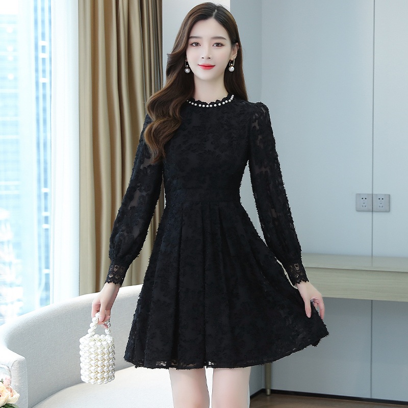간절기 여성 레이스 미니원피스 긴팔 A라인 하객룩 - 상세 이미지 3