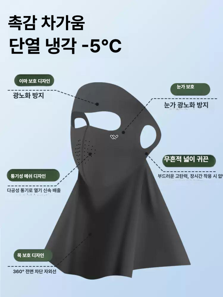 남성용 전체 얼굴 자외선 차단 아이스 실크 마스크 넥 커버 통풍 3 D 풀페이스 넥프로텍션 다크나이트블랙 단품 아이스쿨링 이미지 7