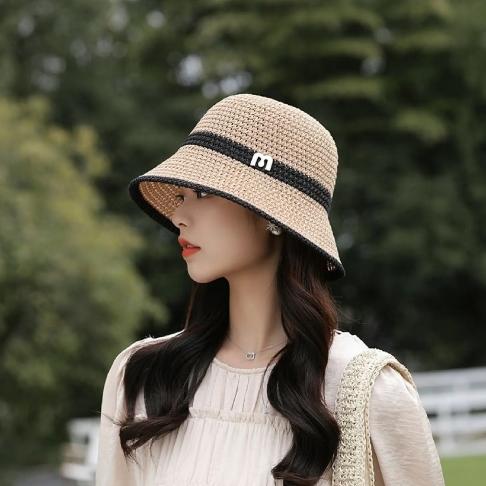 여성 라탄 버킷햇 밀짚 벙거지 모자 여름 휴양지룩 자외선차단 햇빛가리개 - 상품 이미지