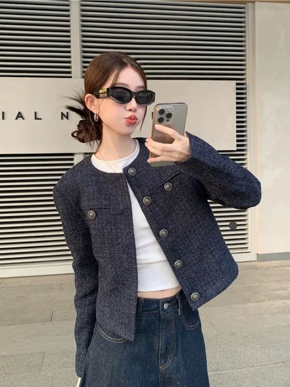 여성 숏 재킷 루즈핏 라운드넥 앞단추 가을 봄 캐주얼 - 상품 이미지