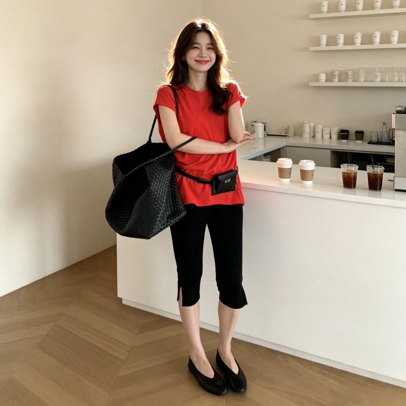 카프리팬츠 여성 블랙 6부 슬림핏 사이드슬릿 크롭팬츠 옆트임 여름바지 xl - 상세 이미지 5