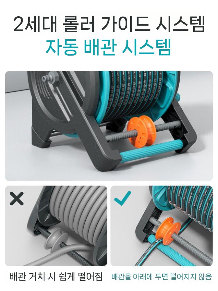 이동식 호스릴 정원 물호스 세차 물분사기 원예 청소 물주기 10m 고압건 포함 - 상세 이미지 3