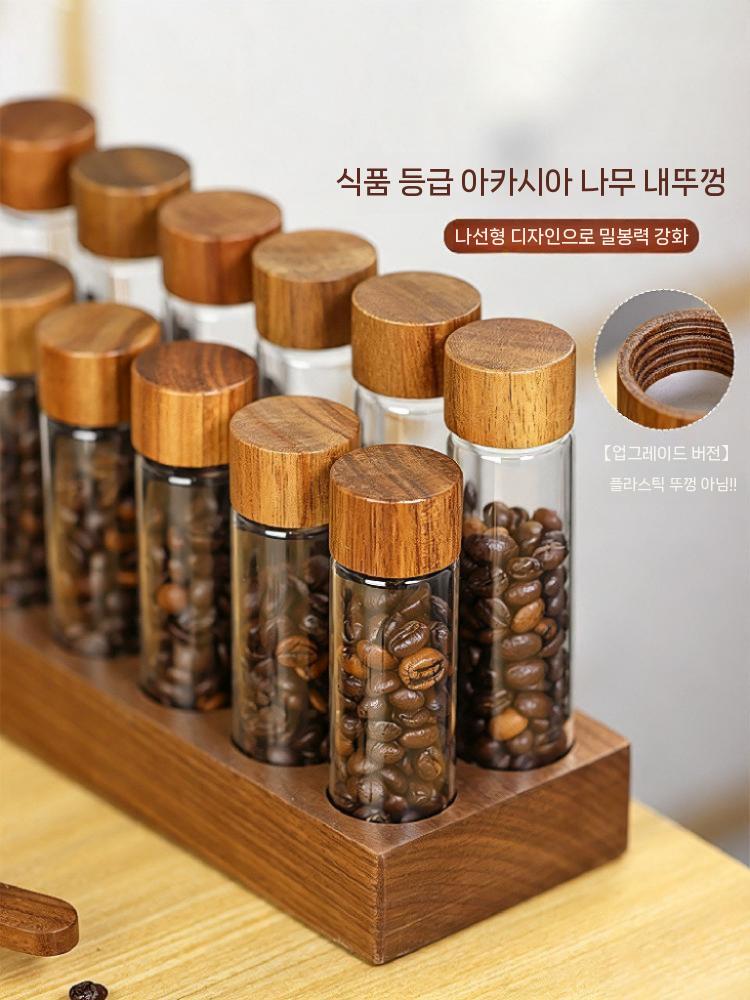 원두 보관병 캐니스터 원목뚜껑 유리용기 우드거치대 15g 6단 - 상세 이미지 4