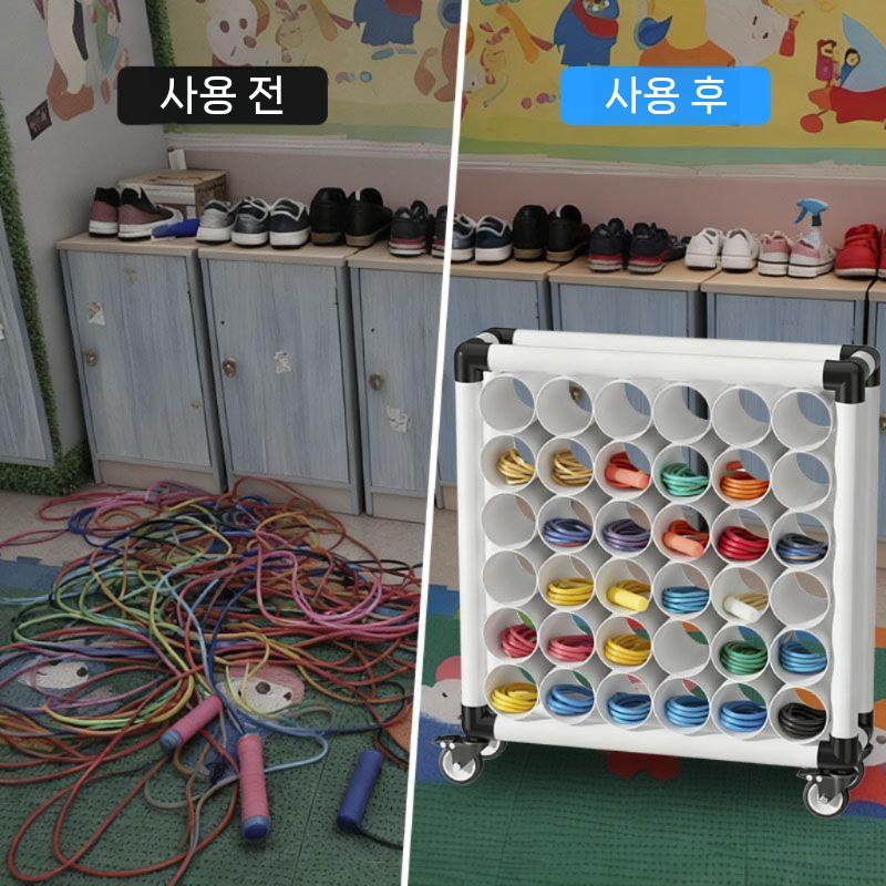 줄넘기 거치대 철제 보관함 체육관 운동용품 정리 스탠드 21칸 이동형 - 상세 이미지 4