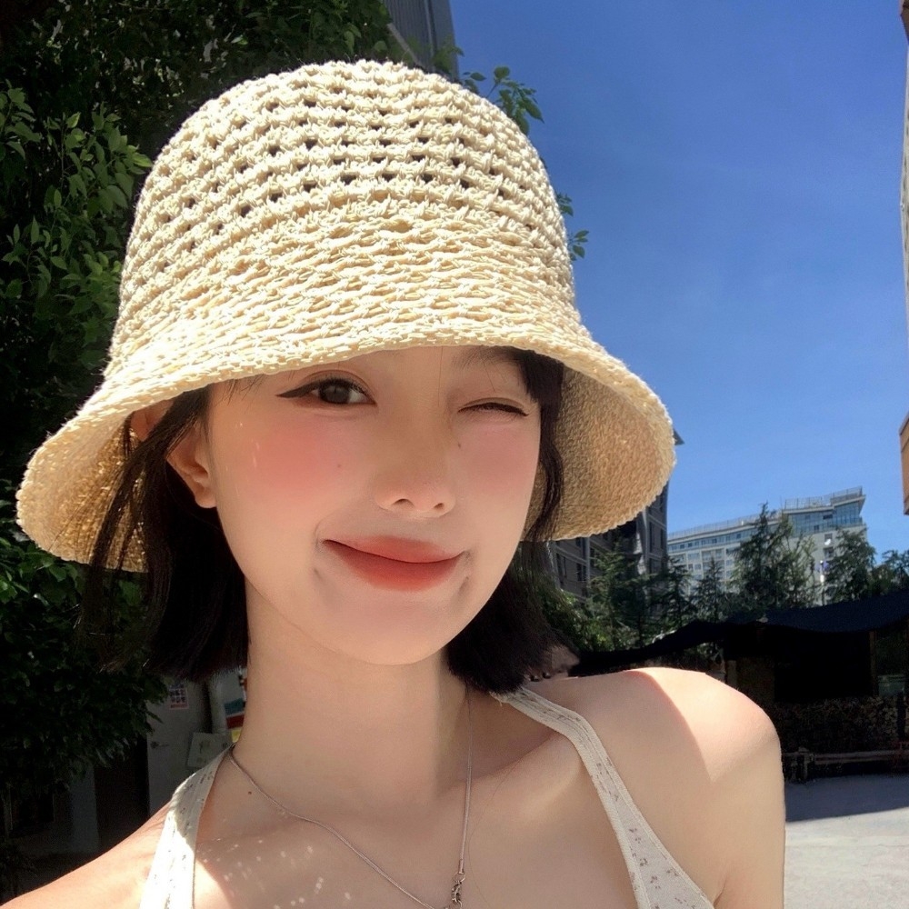 여성 라탄 버킷햇 메쉬 벙거지 니트 뜨개 자외선차단 모자 이미지 7