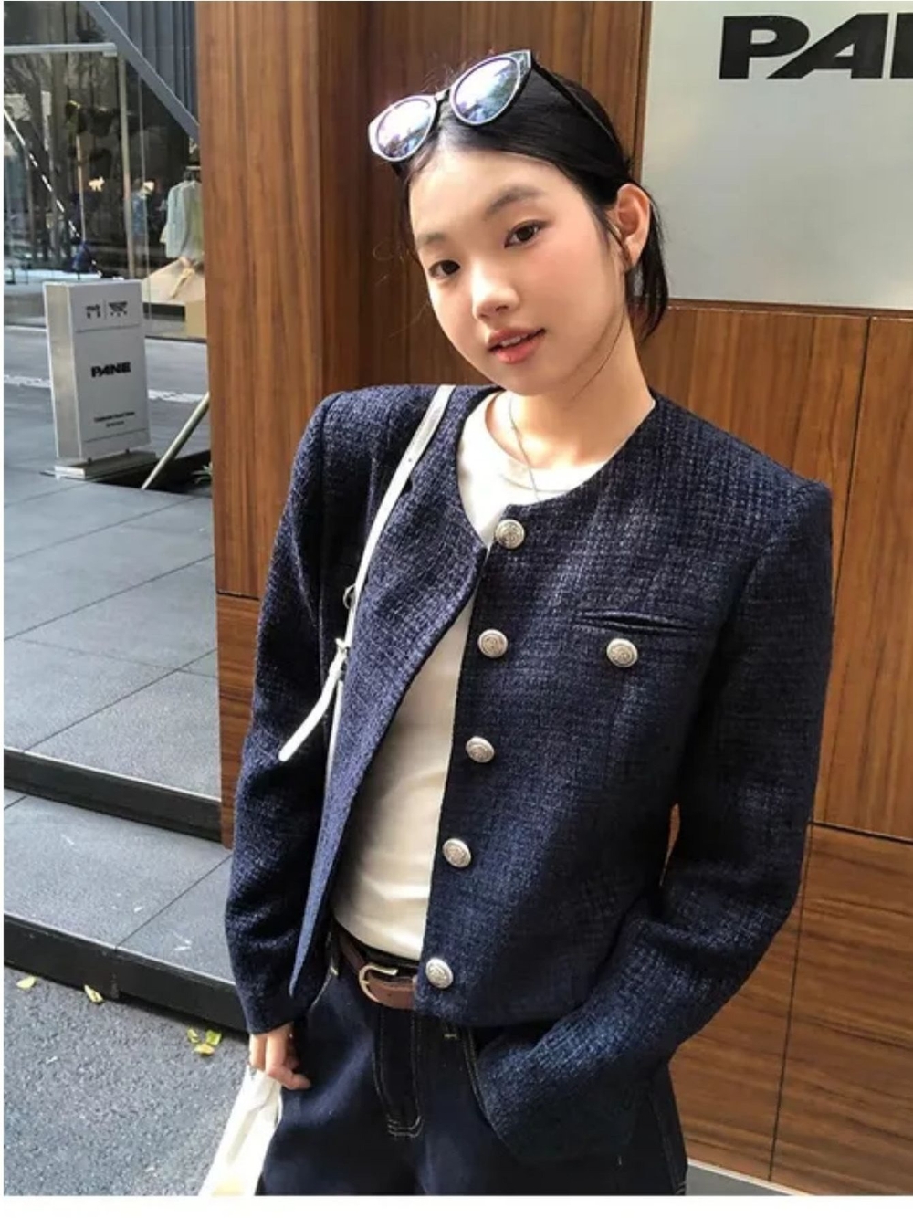 여성 숏 재킷 루즈핏 라운드넥 앞단추 가을 봄 캐주얼 - 상세 이미지 3