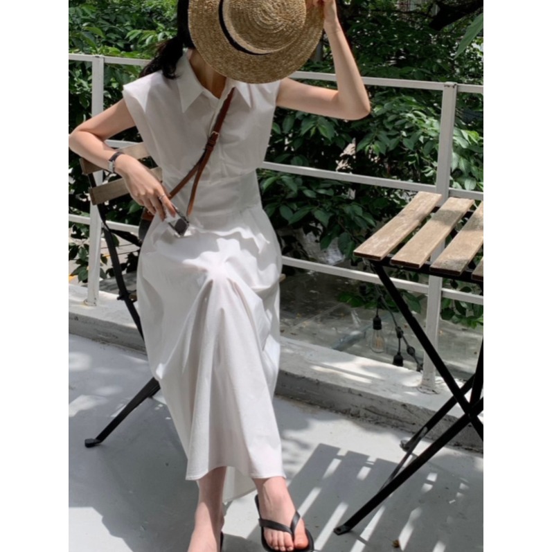 손연재원피스 화이트 예쁜엄마룩 연예인 청순한원피스 카라넥 슬림 허리 블루 이미지 6