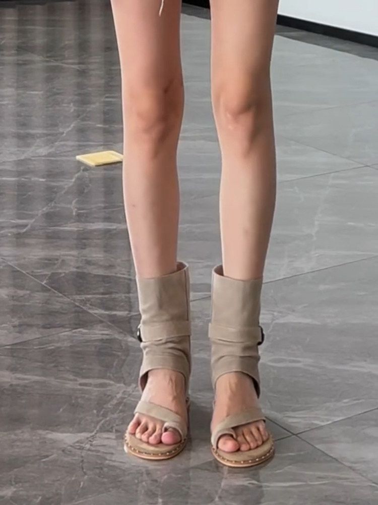 쪼리부츠 토오픈 샌들부츠 여름 스웨이드 워머 여성 패션 베이지 225mm (35) - 상세 이미지 3