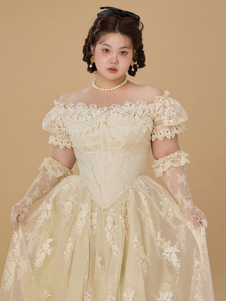 빅사이즈 드레스 셀프웨딩 피로연 웨딩드레스 촬영 부 원피스 셀프 리마인드 체리루즈웨딩 앤티크 애프리콧 0XL - 상품 이미지