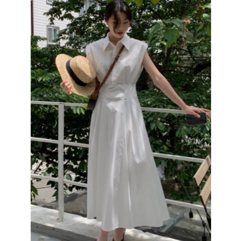 손연재원피스 화이트 예쁜엄마룩 연예인 청순한원피스 카라넥 슬림 허리 블루 - 상세 이미지 4