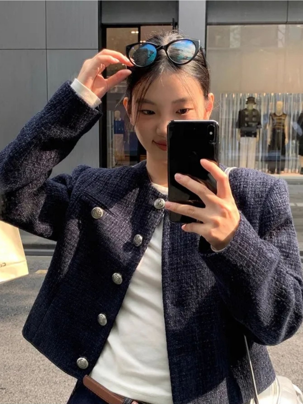 여성 숏 재킷 루즈핏 라운드넥 앞단추 가을 봄 캐주얼 이미지 6