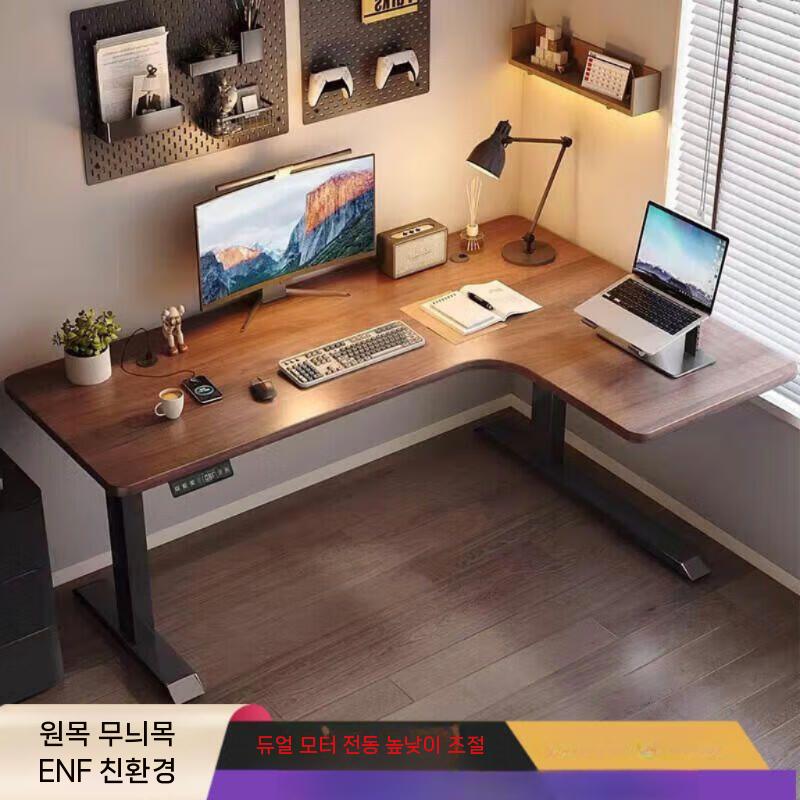 코너형 모션데스크 PC테이블 사무실 원목 높이조절 책상 월넛 좌측코너 140 X 100cm 이미지 6
