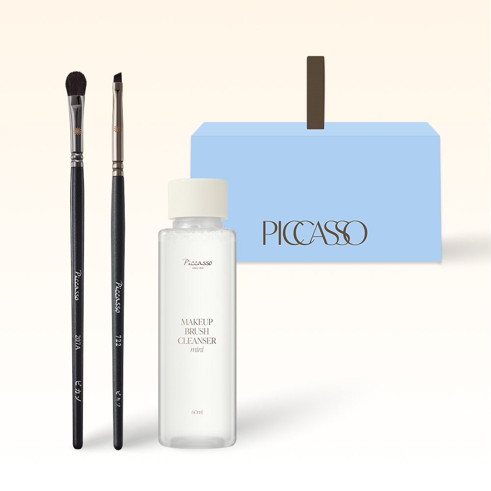 [피카소] 아이 포인트 듀오 세트(207A 아이섀도우+722 사선+브러쉬 클렌저 60ml)(블루 선물박스 포장) - 상품 이미지