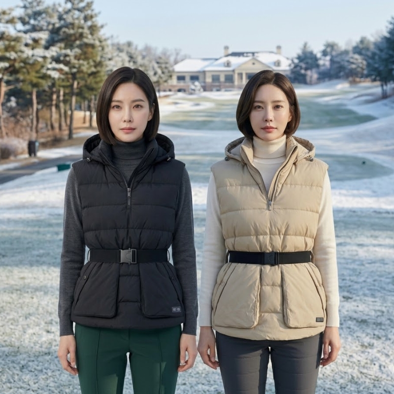 볼빅 여자 겨울 골프웨어 아노락 후드 덕다운 패딩 골프 조끼 점퍼 베스트 - 상세 이미지 2