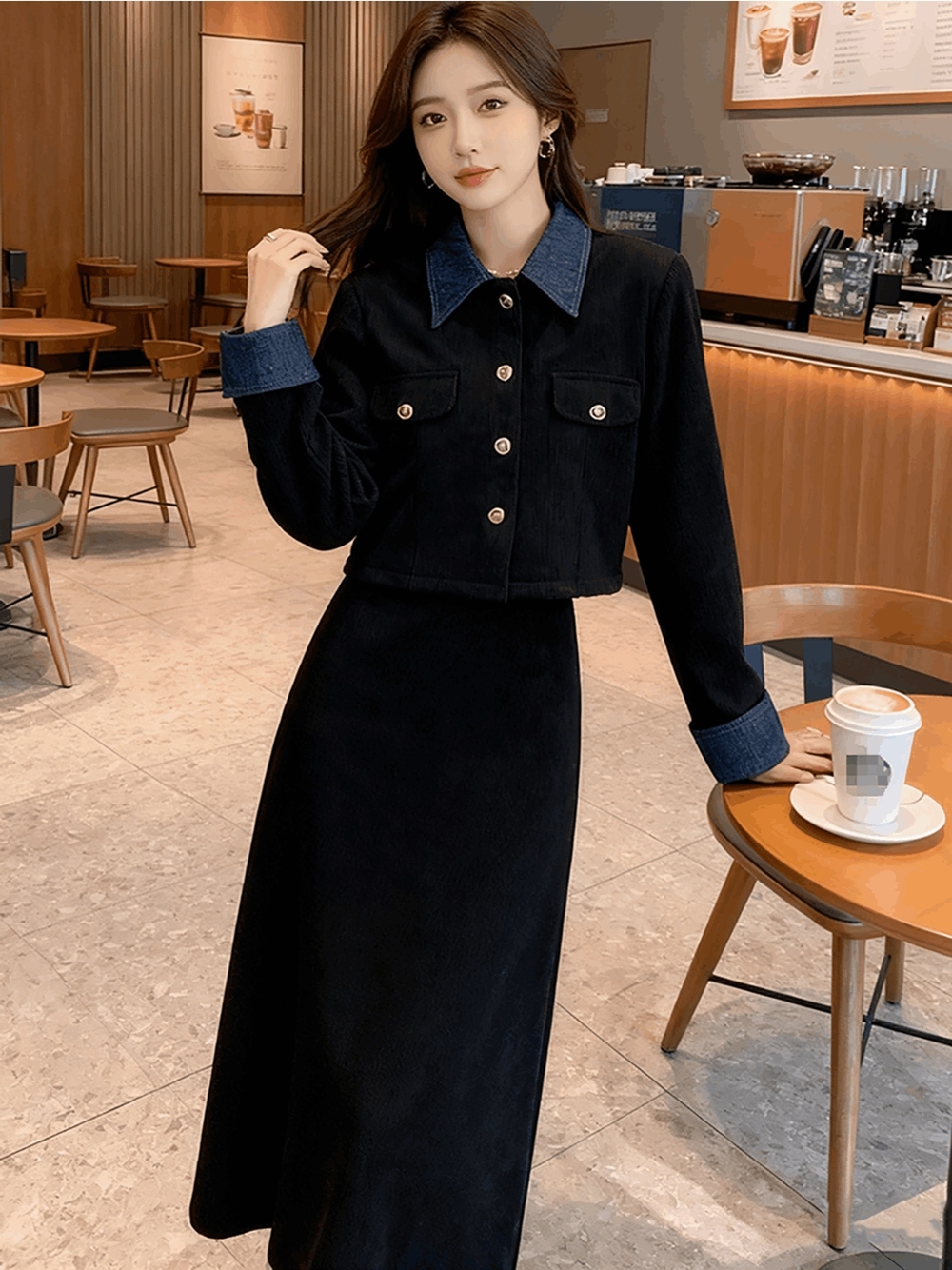 패치워크 투피스 세트 여성 가을 겨울 플리스 따뜻한 - 상품 이미지