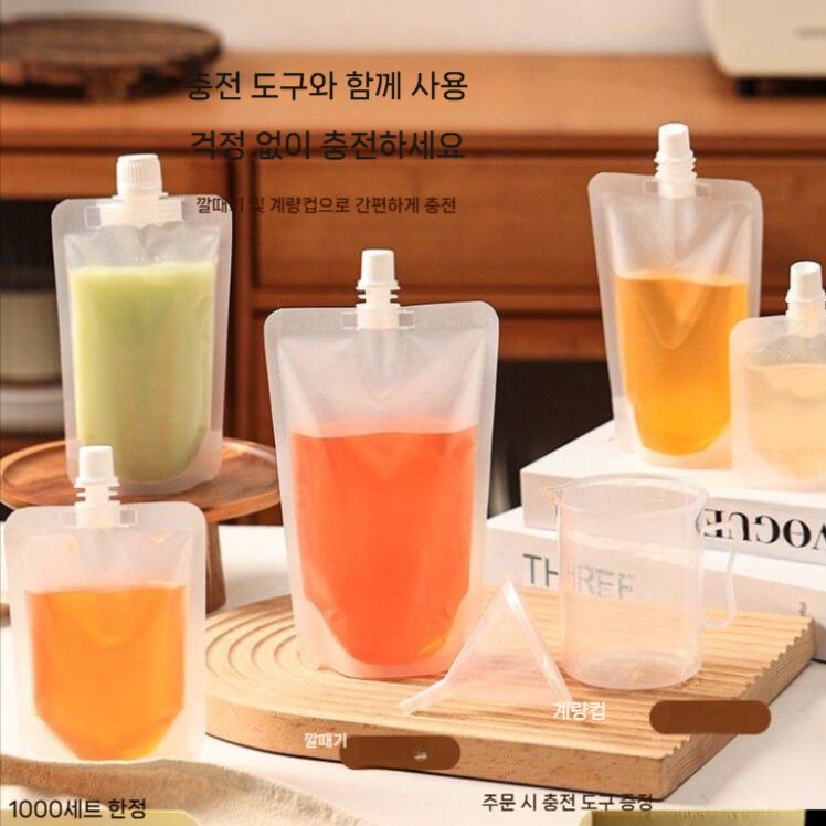 비닐팩 투명 휴대용 파우치 쉐이크 음료 스파우트 한약 100ML 10장 - 상세 이미지 3