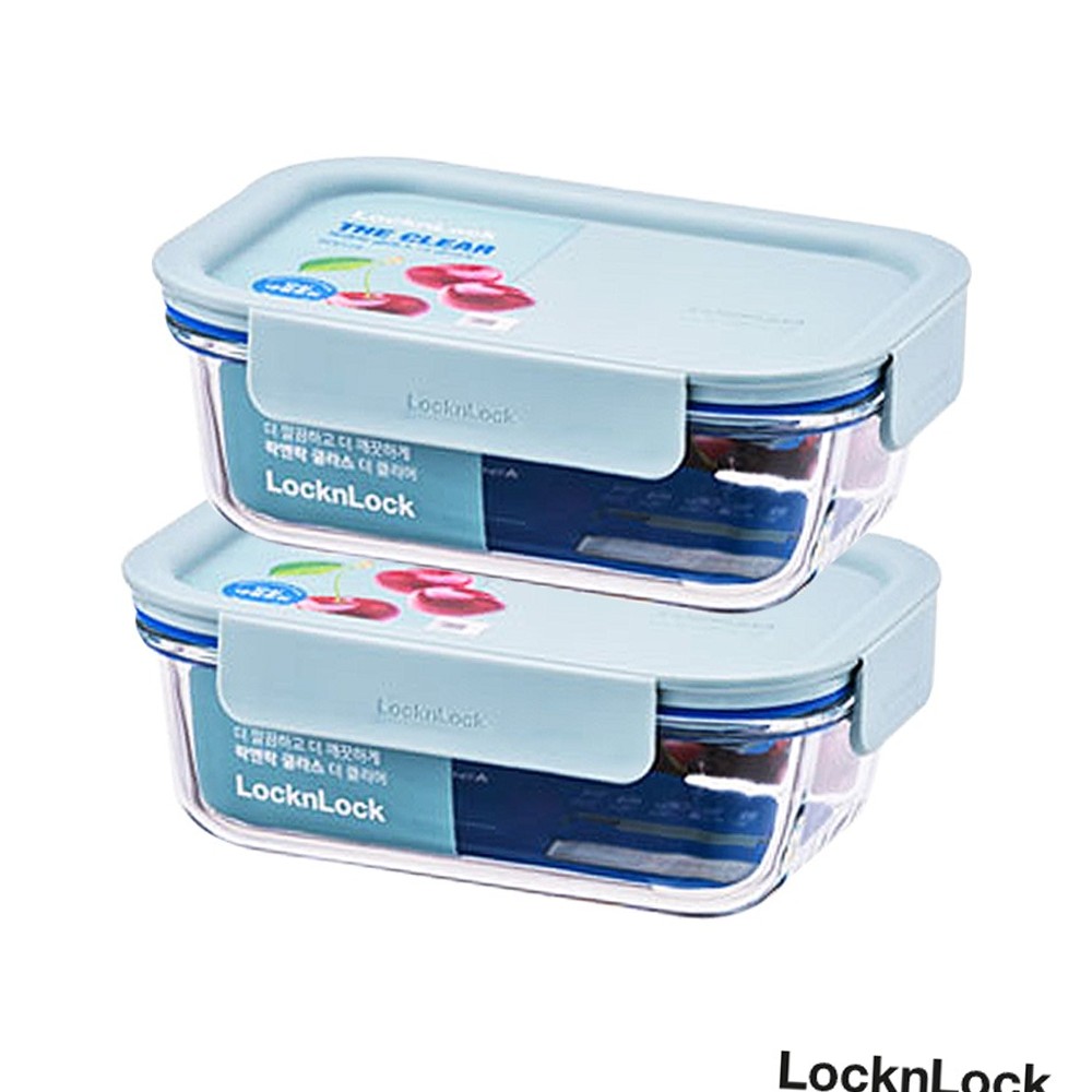 내열유리냉장고정리글라스용기 스마트적층전자레인지용유리용기 민트색냉동보관 630ml 2개입 - 상품 이미지