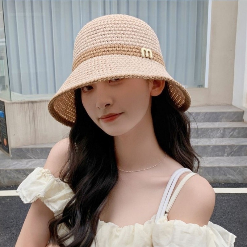 여성 라탄 버킷햇 밀짚 벙거지 모자 여름 휴양지룩 자외선차단 햇빛가리개 - 상품 이미지