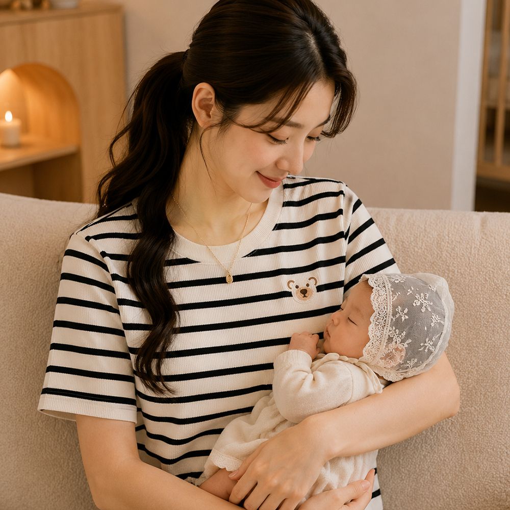 수디바 베어 줄무늬 수유복 외출 수유티셔츠 모유수유옷 - 상품 이미지