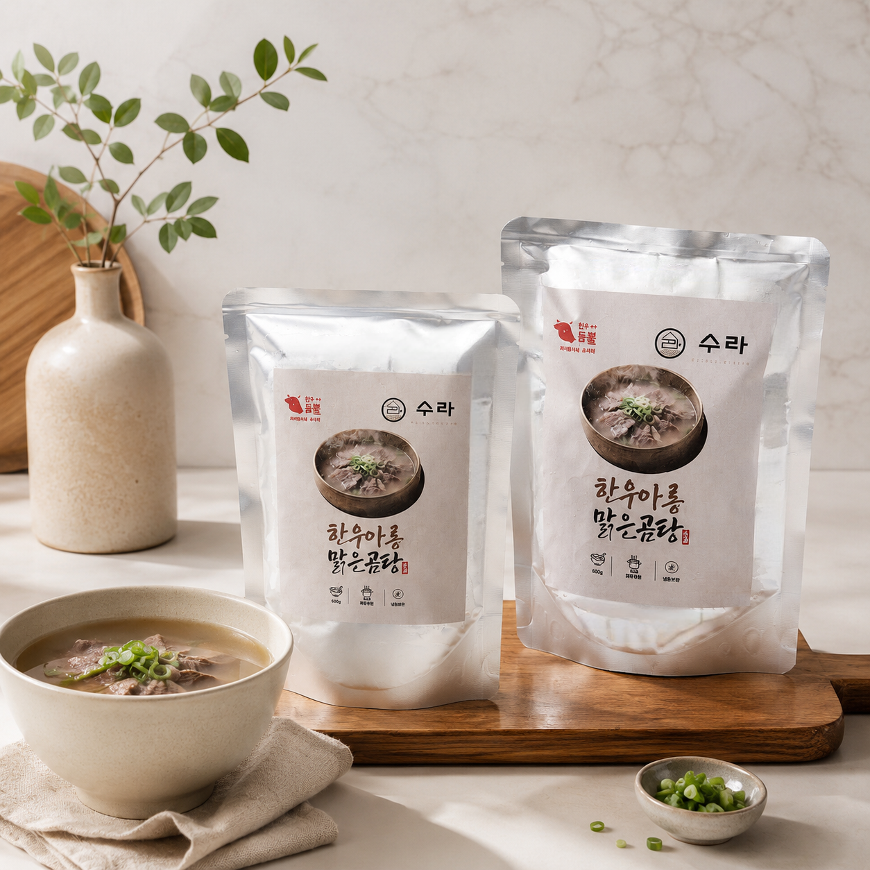 [오늘의수라]투플러스 한우 아롱사태 맑은곰탕 600g 300g - 상품 이미지