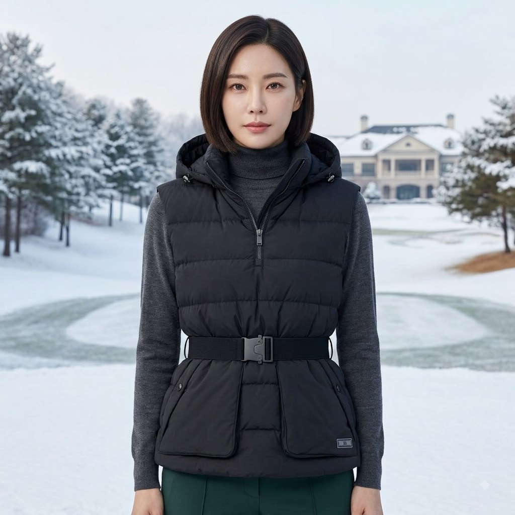 볼빅 여자 겨울 골프웨어 아노락 후드 덕다운 패딩 골프 조끼 점퍼 베스트 - 상품 이미지