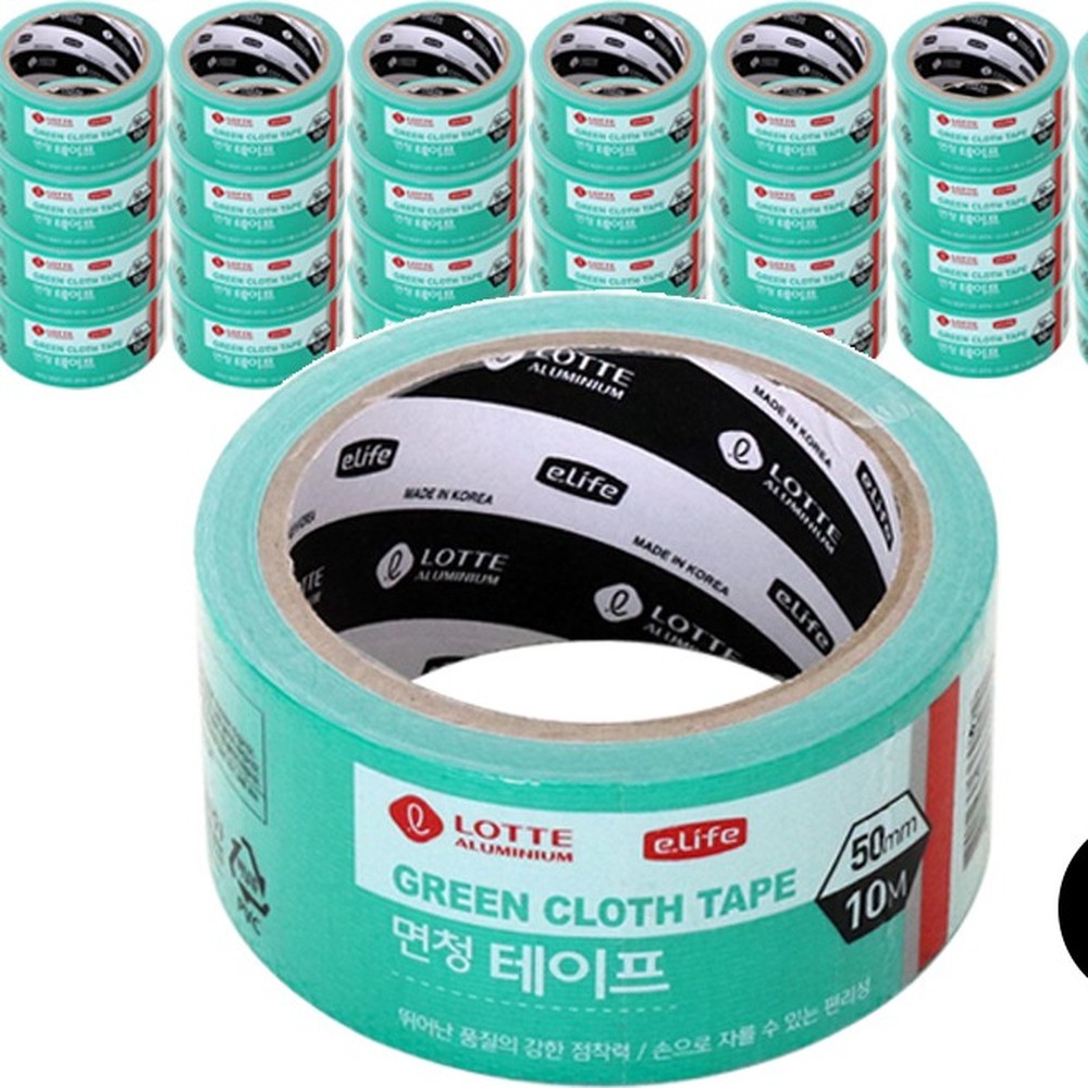롯데이지온면사재질청테이프 천연고무 손으로자르는강력접착면청테이프 50mm 50개입 10m - 상품 이미지