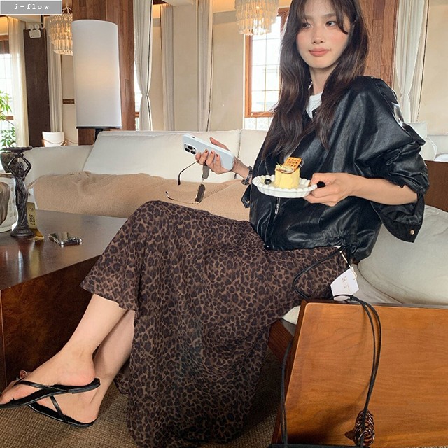 힙스 호피 레오파드 쉬폰 맥시 롱 스커트 (브라운) M, L 가을 봄 A라인 제이플로우 이미지 7