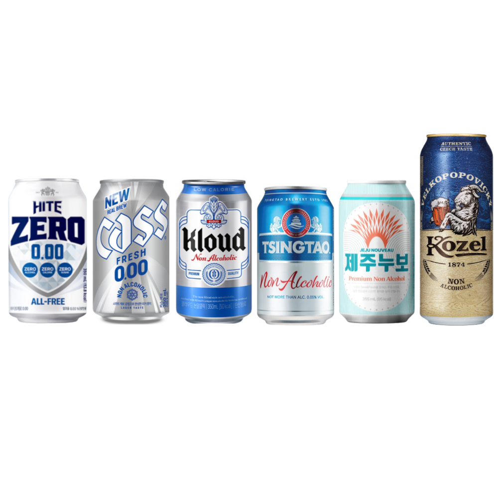 무알콜 맥주맛 하이트 클라우드 칭따오 카스 제주누보 코젤 6캔세트 각1캔 논알콜 제로맥주 - 상품 이미지