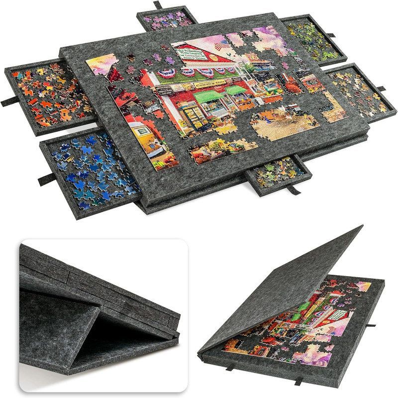 퍼즐 테이블 취미 대형 작업대 서랍형 맞추기 수납 경사 그레이 1000장 77x53.6x4.2cm - 상품 이미지