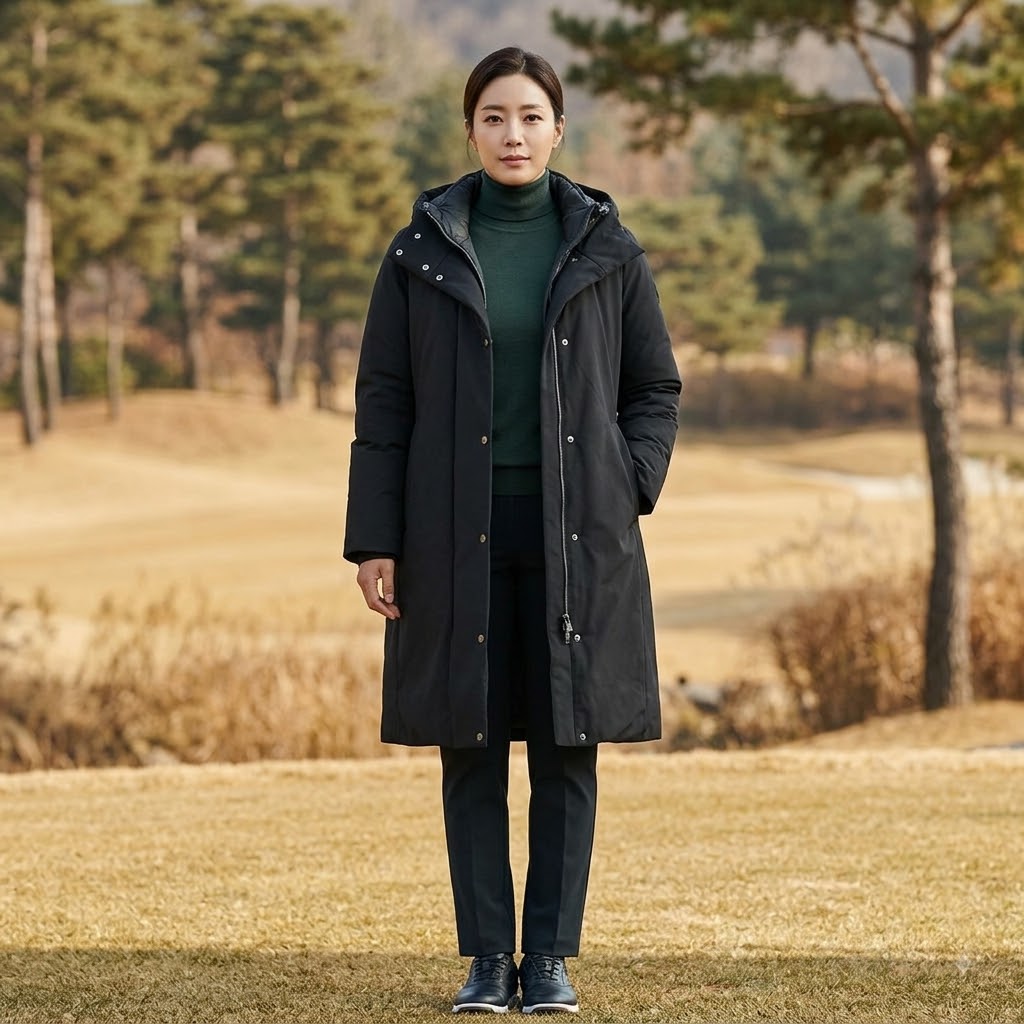 볼빅 여자 겨울 방풍 에어포켓 덕다운 골프웨어룩 골프 롱패딩 점퍼 - 상품 이미지
