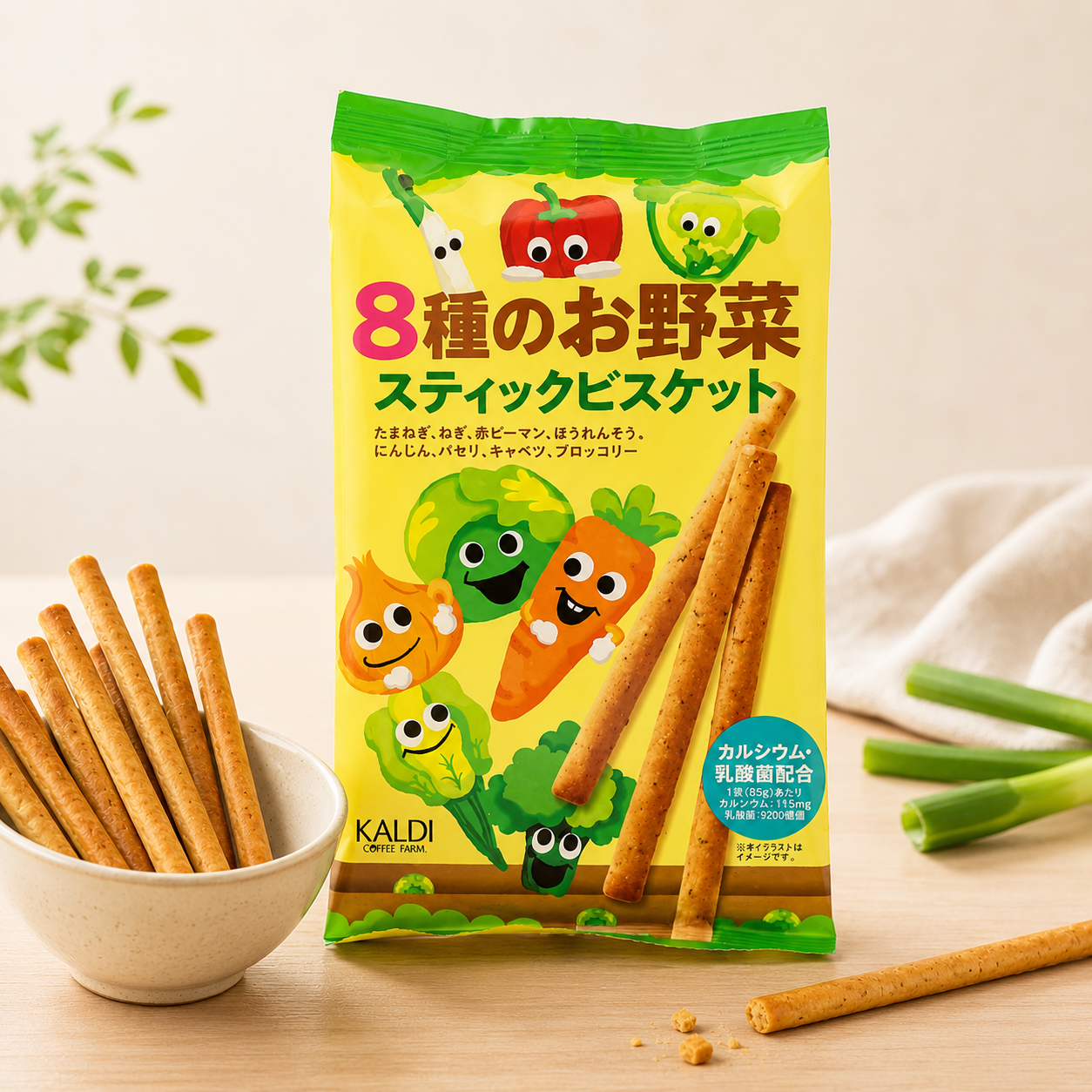 일본 칼디 KALDI 8가지 야채 채소 스틱 비스킷 85g - 상품 이미지