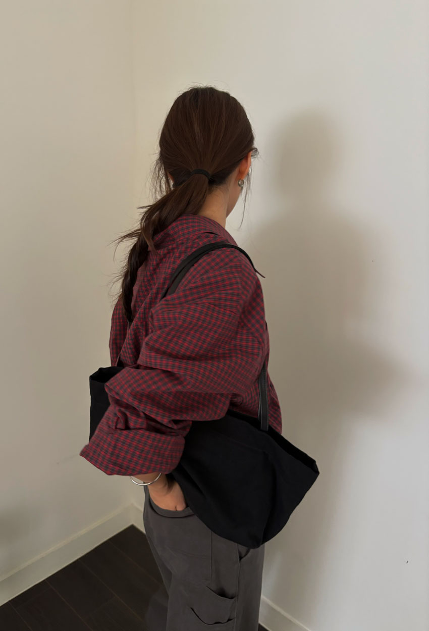 [네이비당일] 바스켓 로빈 체크 셔츠 오버핏 루즈핏 레이어드 남방 (2c) - 상세 이미지 5