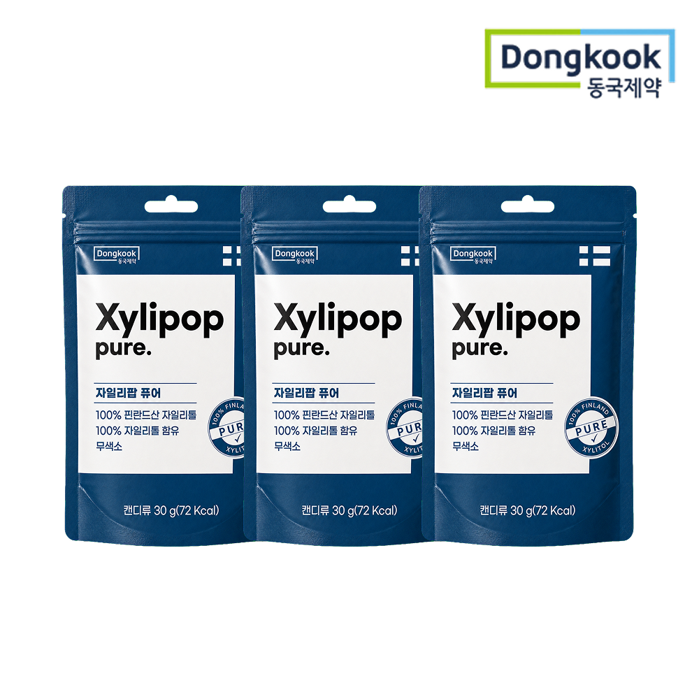 동국제약 자일리톨 무설탕 캔디 자일리팝 사탕 퓨어, 30g, 3개 - 상품 이미지