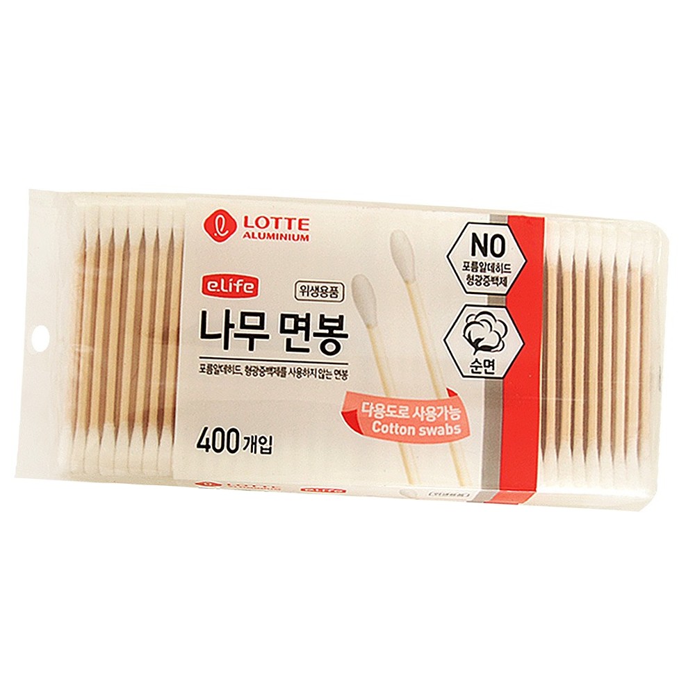 무형광메이크업용나무면봉 무포름알데히드피부관리용위생면봉 안심위생 400P - 상품 이미지