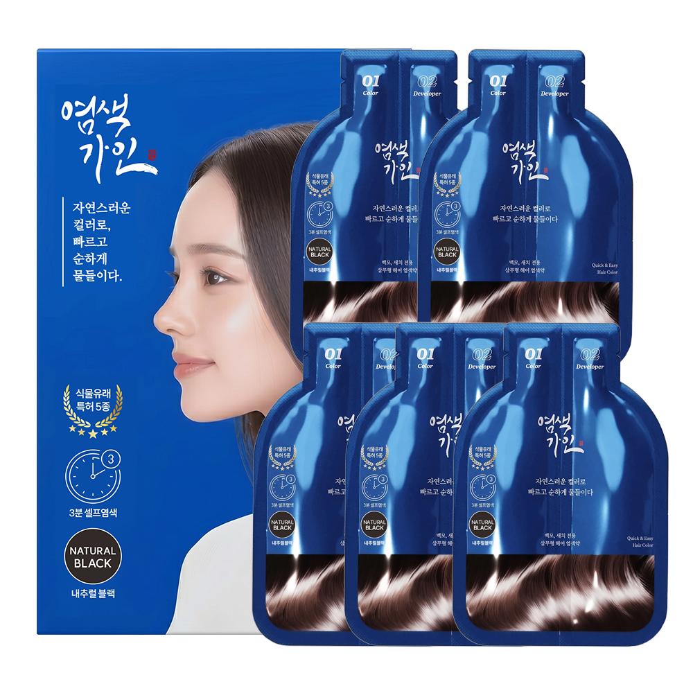 염색 가인 헤어 새치 염색약 샴푸형 3분 셀프 저자극 일회용 30g, 내추럴블랙, 30개
