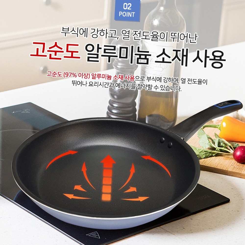 에너지절약인덕션팬 애쉬블루건강요리프라이팬 IH인덕션열효율후라이팬 32cm 3중코팅 - 상품 이미지