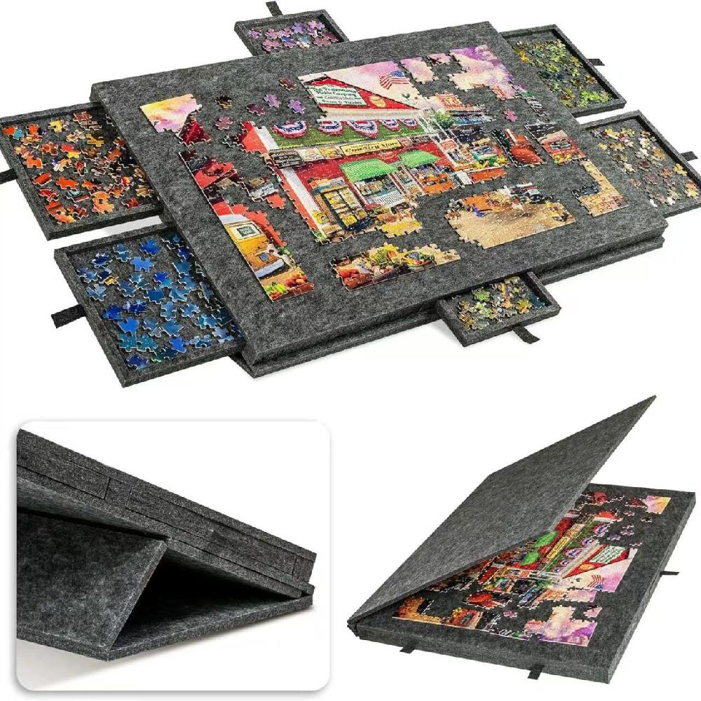 퍼즐 테이블 취미 대형 작업대 서랍형 맞추기 수납 경사 그레이 1000장 77x53.6x4.2cm 이미지 7