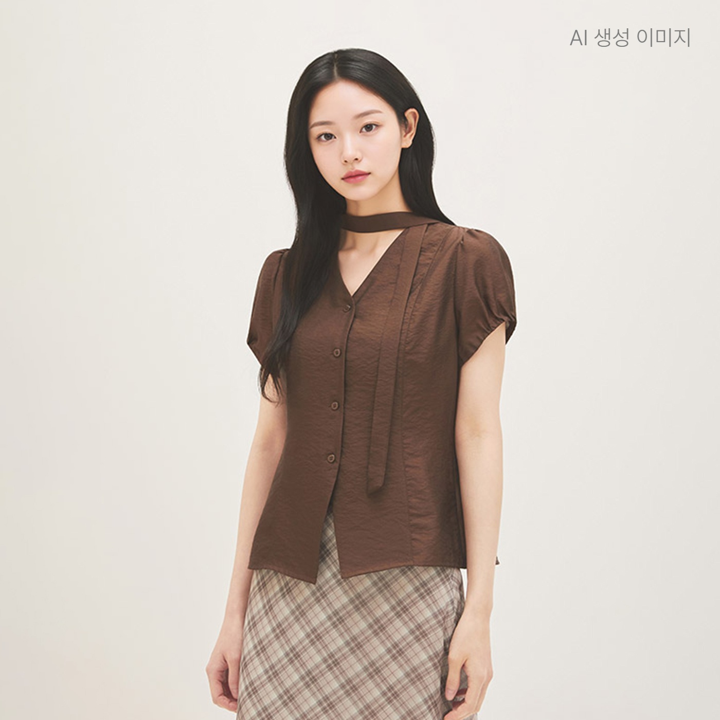 로엠 브이넥 타이 블라우스 RMBLG26RT1 이미지 7