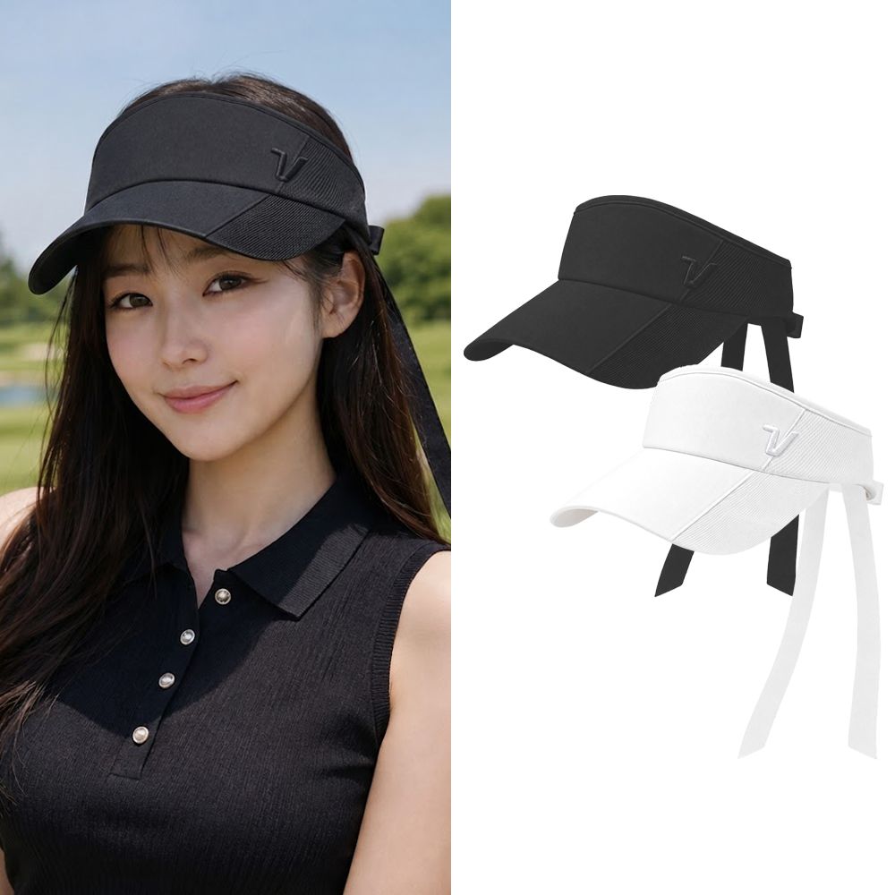 볼빅 에센셜 사선 골지 여성 골프모자 리본 바이저 블랙 - 상세 이미지 4