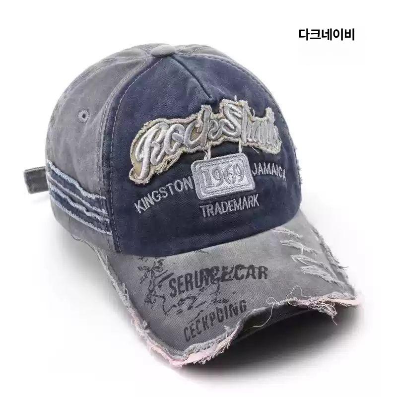 레트로 워싱 빈티지 레터링 오버사이즈 캡 남녀공용 블랙56-58 - 상세 이미지 4