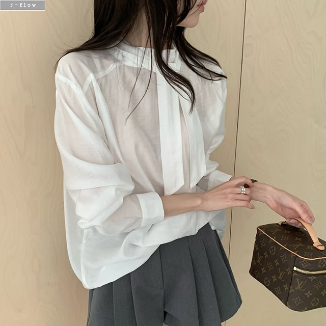 온나 루즈핏 리버시블 타이 블라우스 2col 가을 봄 투웨이 레이어드 긴팔 제이플로우 - 상품 이미지