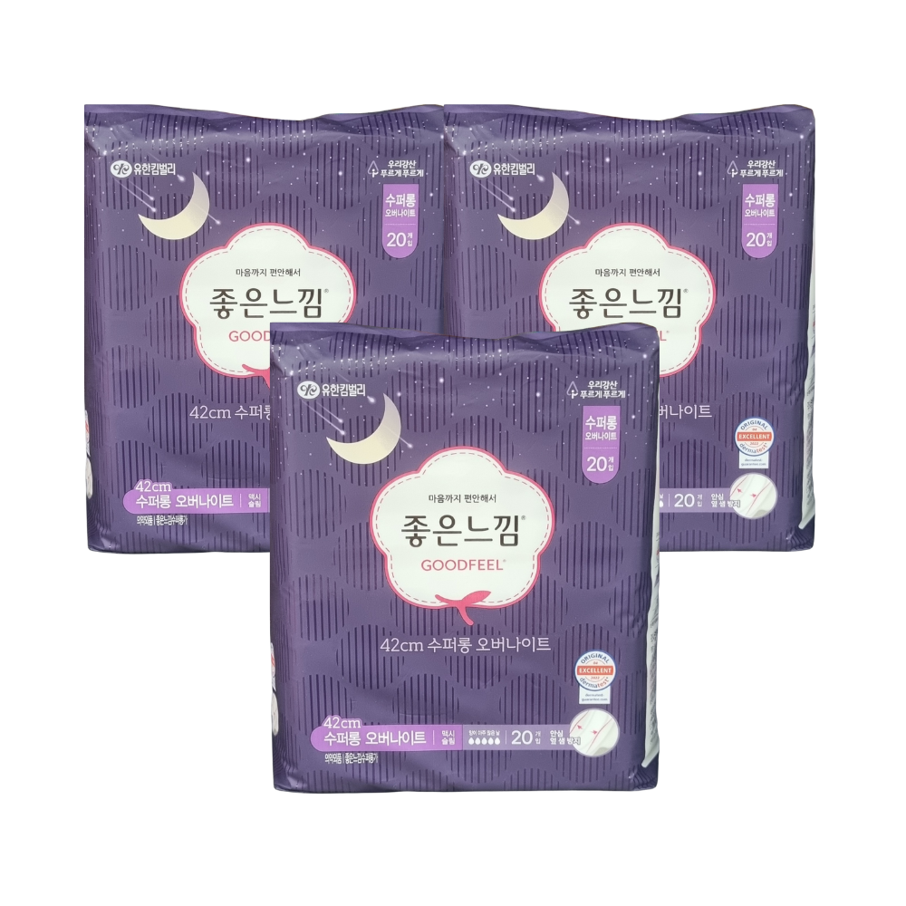 좋은느낌 생리대 슈퍼롱 오리지널 42cm 20개입 x3팩 (총60매) - 상품 이미지