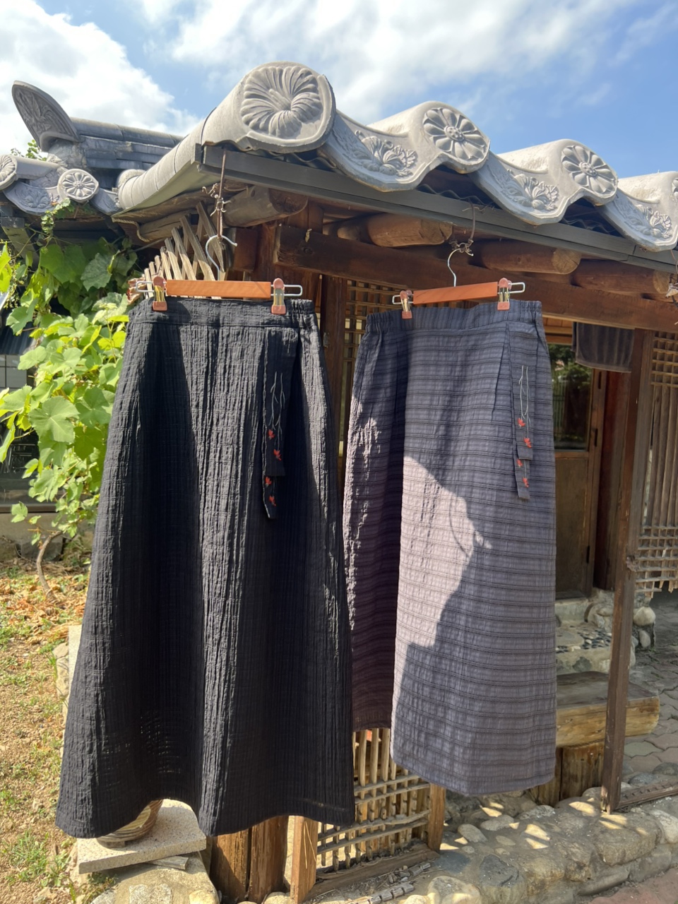 꽃자수 일자 체크 치마 생활한복 개량한복 - 상세 이미지 2