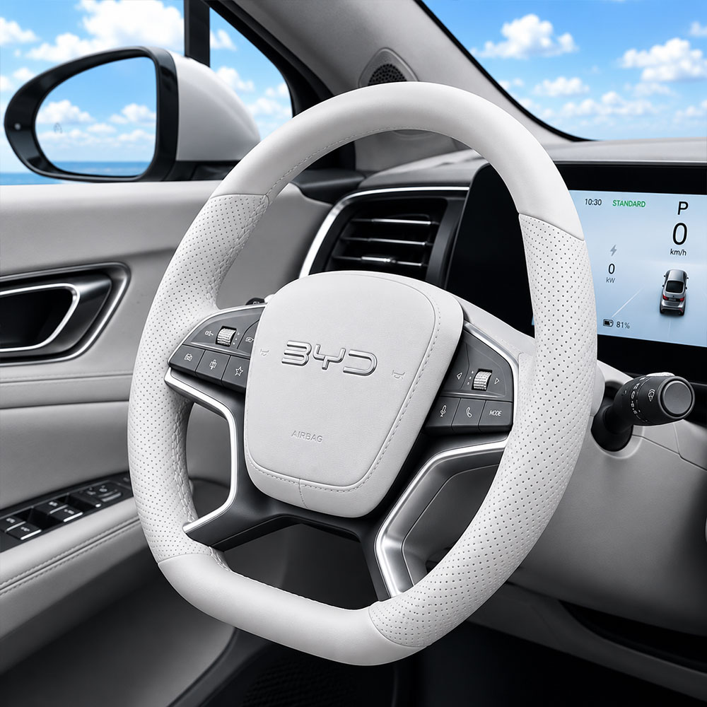 BYD 비야디 씨라이언7 씰 아토3 D컷 논슬립 가죽 핸들커버 블랙 - 상세 이미지 4